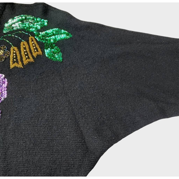 Marnie West Womens Pullover Sweater Black Floral Lambswool Blend Embellished L - Picture 7 of 9